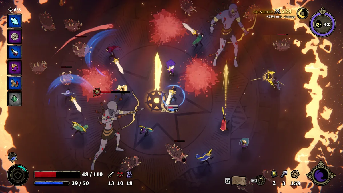 Captura oficial de Steam de 33 Immortals con jugadores, enemigos y un ataque de jefe en una arena llena