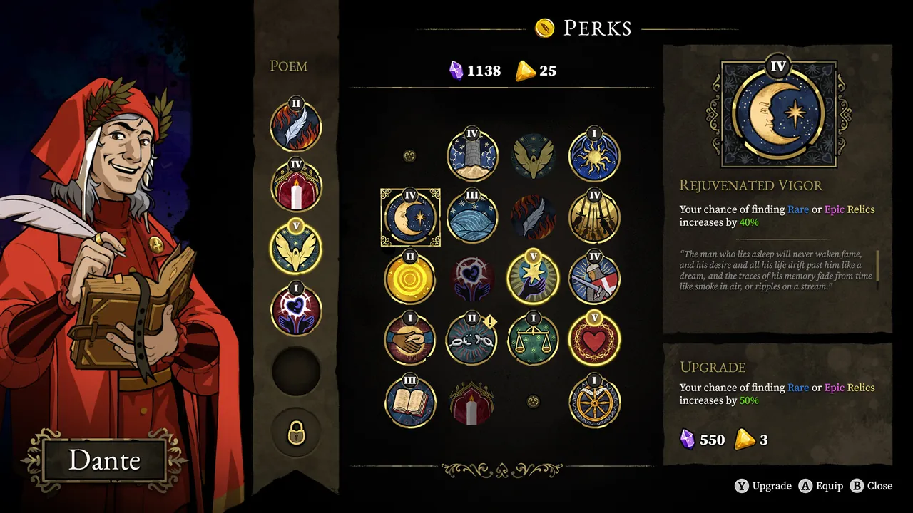 Schermata ufficiale dei Perks di 33 Immortals con nodi di potenziamento permanente