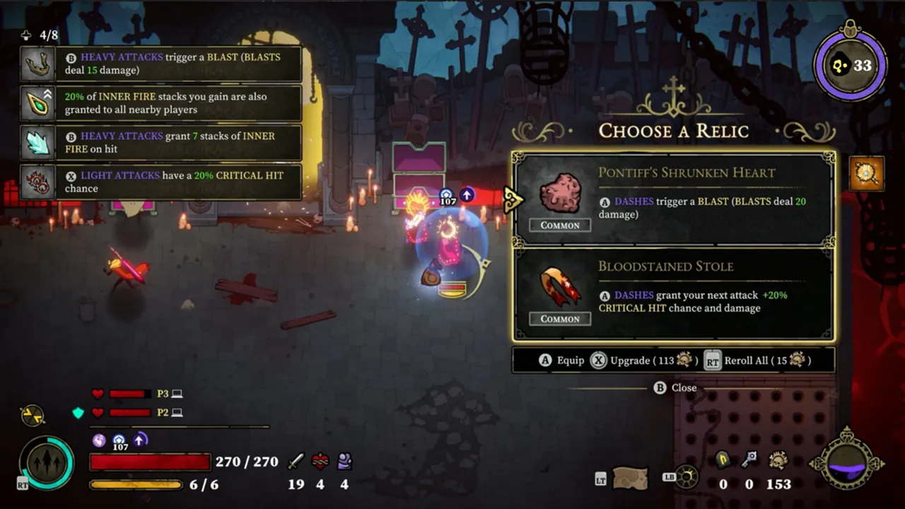 Screenshot ufficiale Steam con il testo di Inner Fire su una reliquia