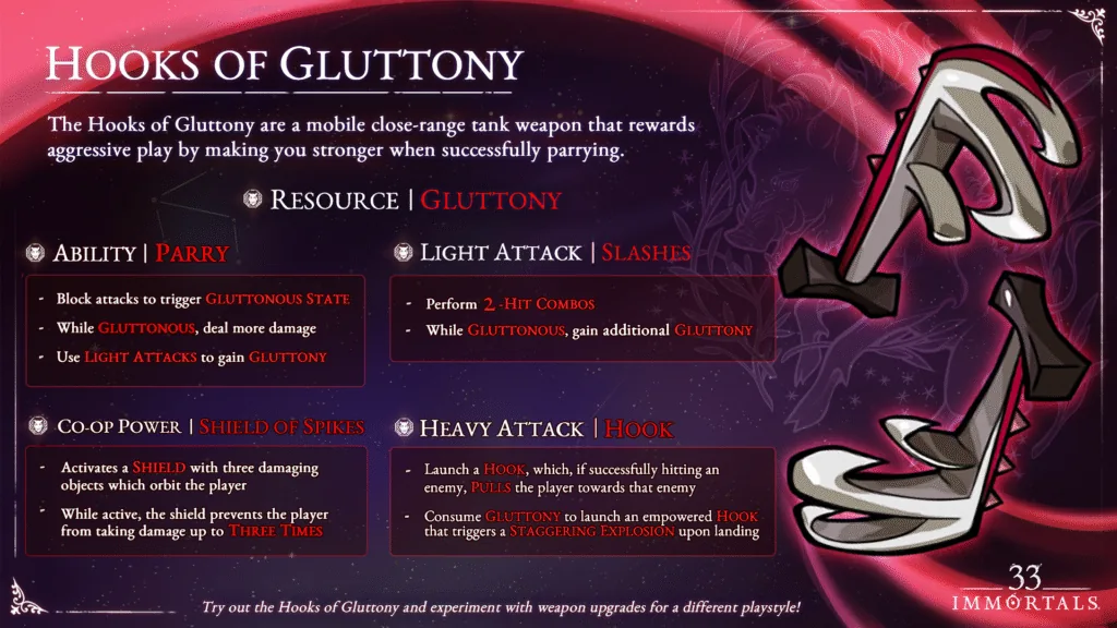 Infographie officielle des parades, attaques légères, hook et Shield of Spikes