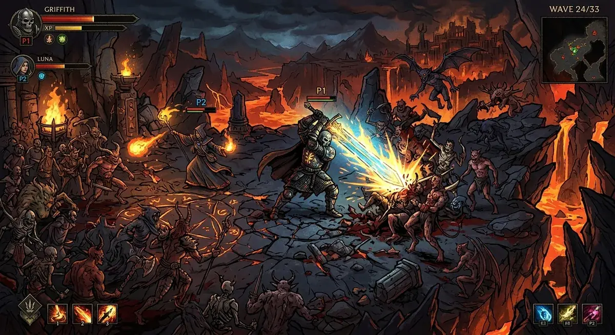 Heroic warrior charging the radiant Sword of Justice in a 33 Immortals raid encounter